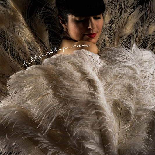White ostrich burlesque feather fans