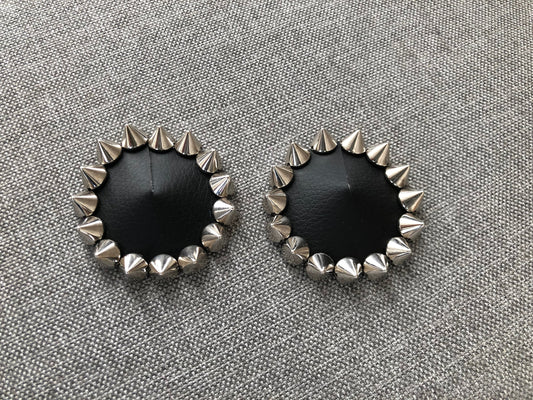 Black faux leather burlesque pasties nipple covers with silver spikes studs