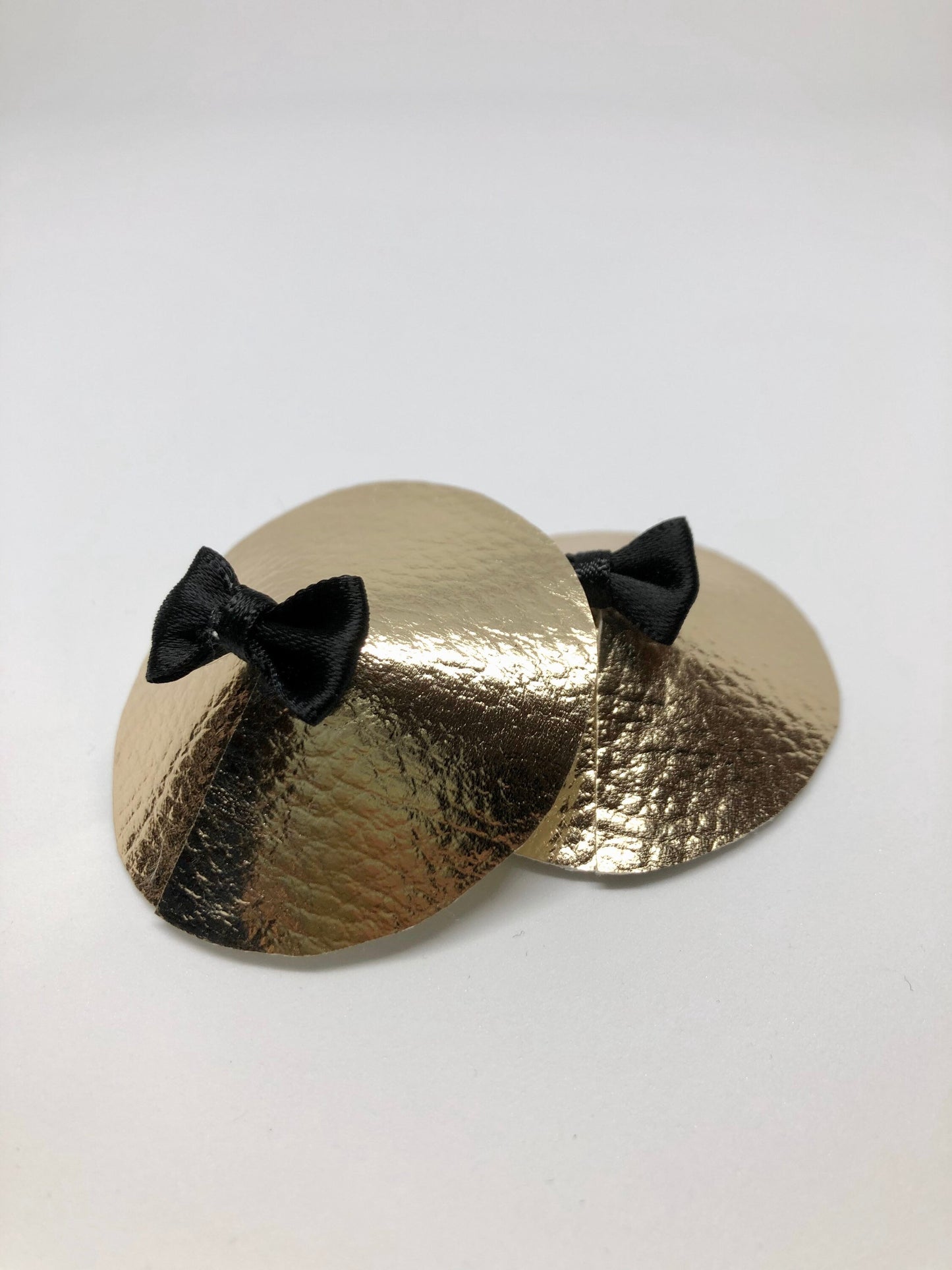 Gold faux leather burlesque pastie nippie covers with mini bows
