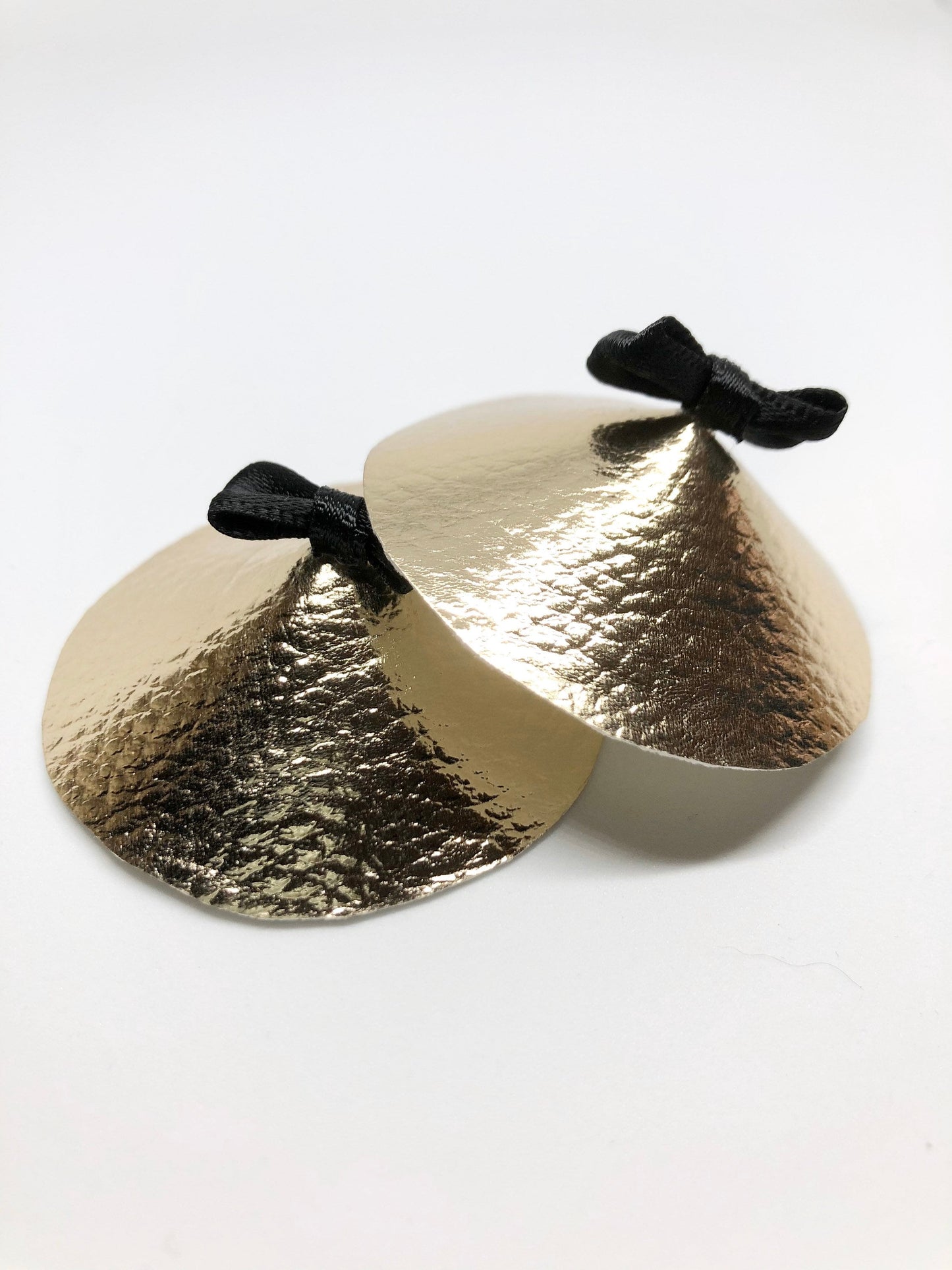 Gold faux leather burlesque pastie nippie covers with mini bows