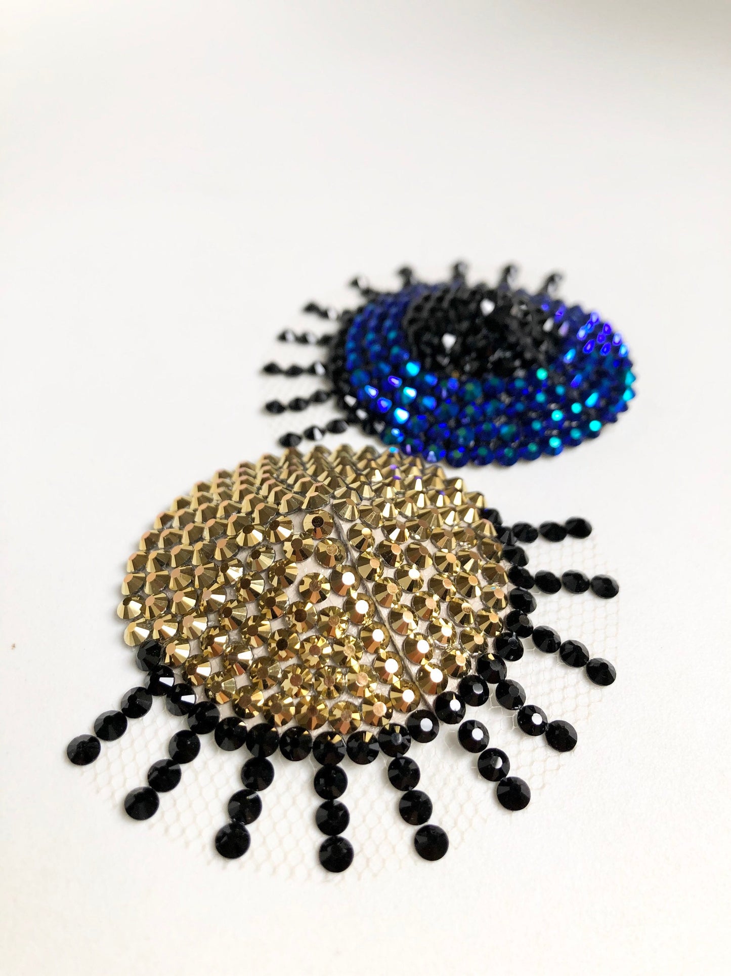 Winking Halloween spooky open-closed eye crystal pasties floating rhinestones illusion burlesque nipple covers