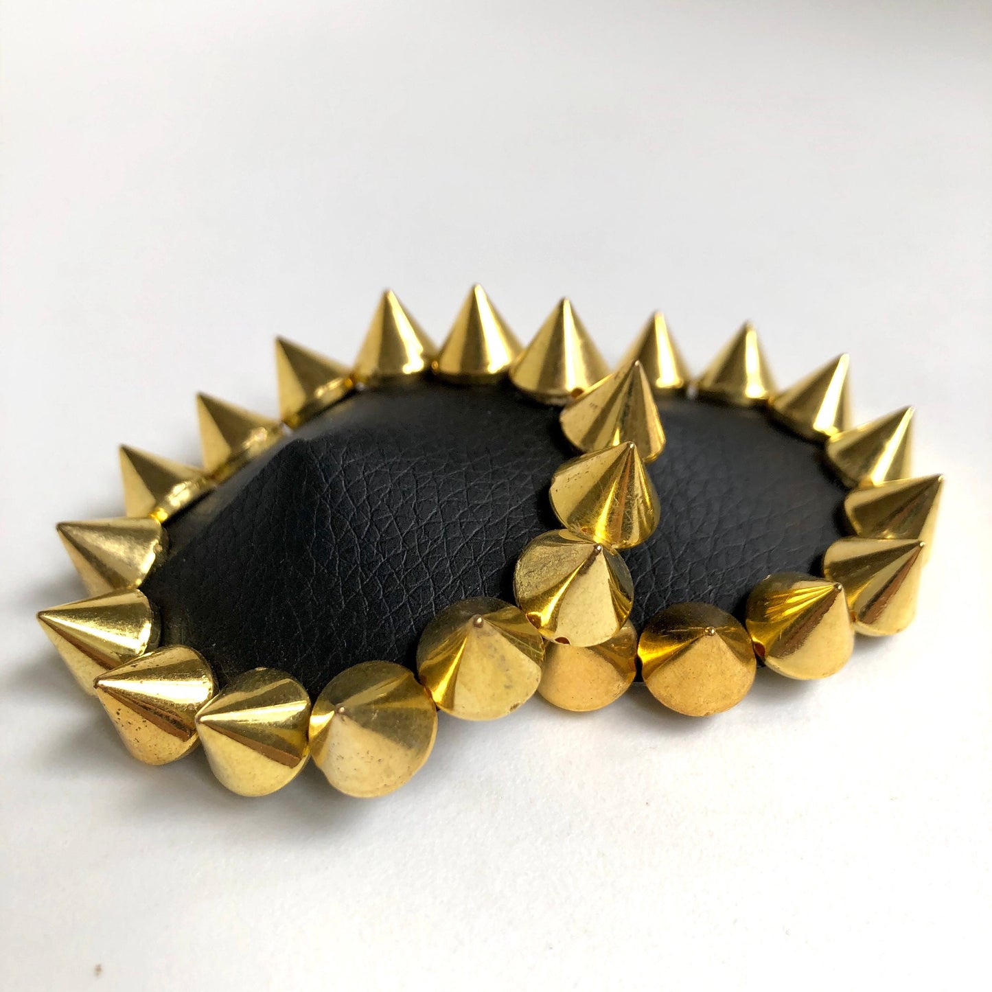 Black faux leather burlesque pastie nippie covers with gold spikes studs