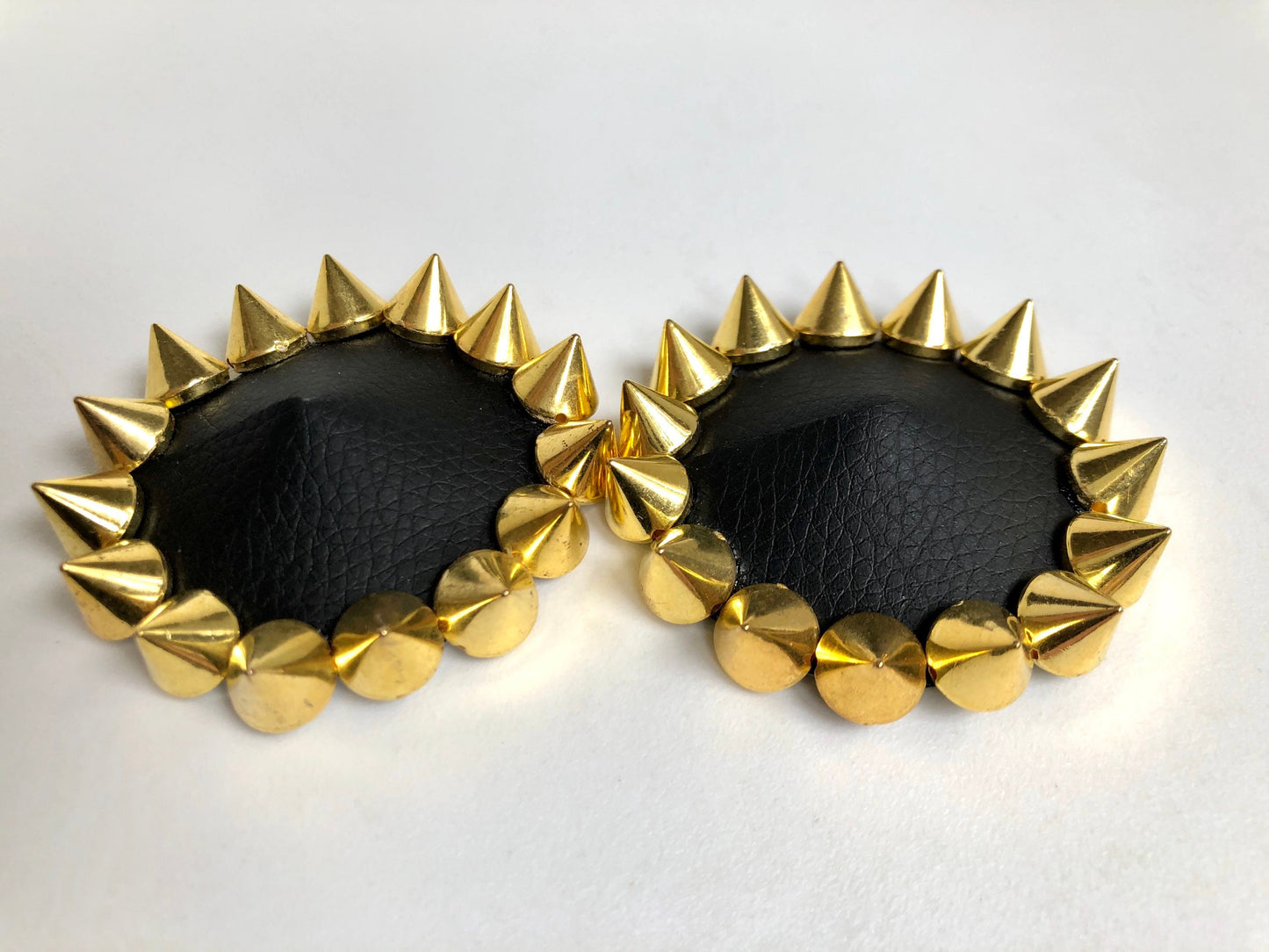 Black faux leather burlesque pastie nippie covers with gold spikes studs