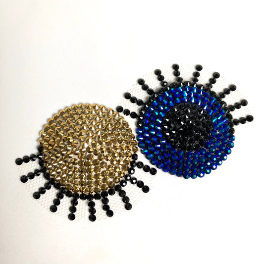 Winking Halloween spooky open-closed eye crystal pasties floating rhinestones illusion burlesque nipple covers