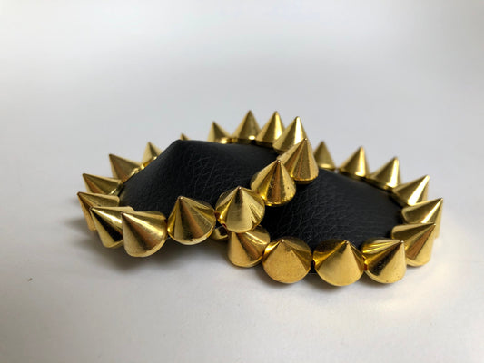 Black faux leather burlesque pastie nippie covers with gold spikes studs