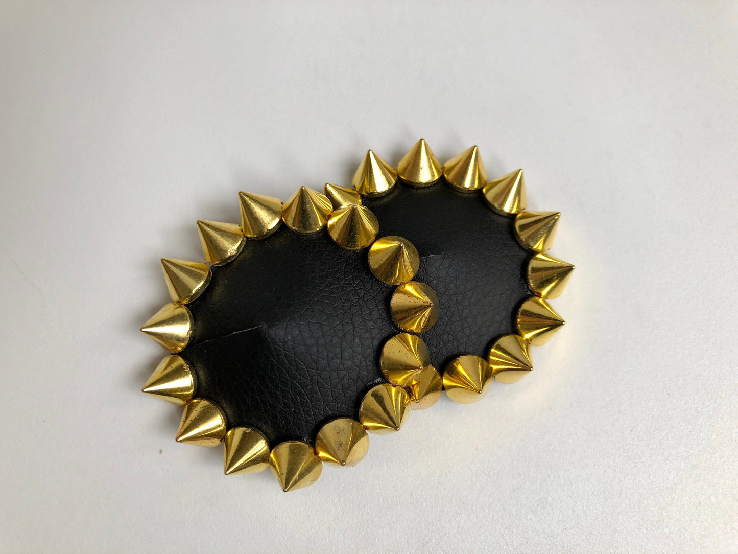 Black faux leather burlesque pastie nippie covers with gold spikes studs