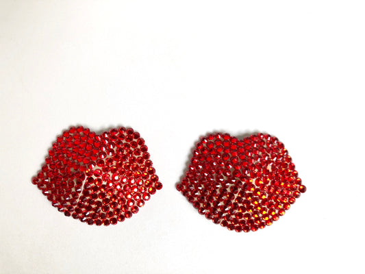 Red lips crystal burlesque pastie kisses rhinestone nippie covers