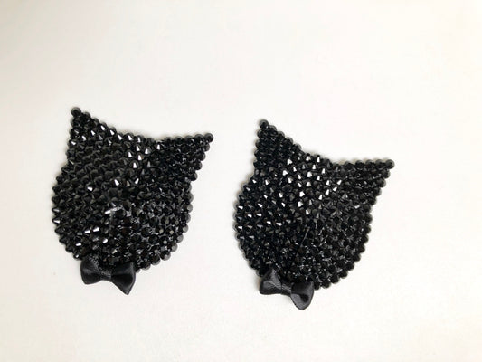 Black crystal and/or white pearl cat burlesque pastie rhinestone nippie covers