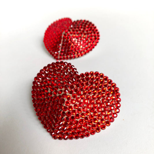 Red hearts crystal burlesque pasties | Be My Valentine siam AB rhinestone nipple covers