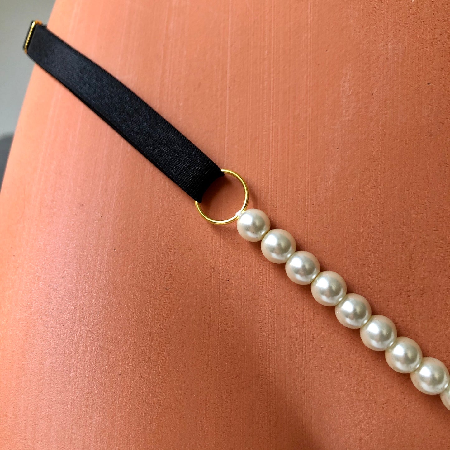 Pearl T double string thong with ivory glass beads | sexy pearl panties | crotchless open lingerie