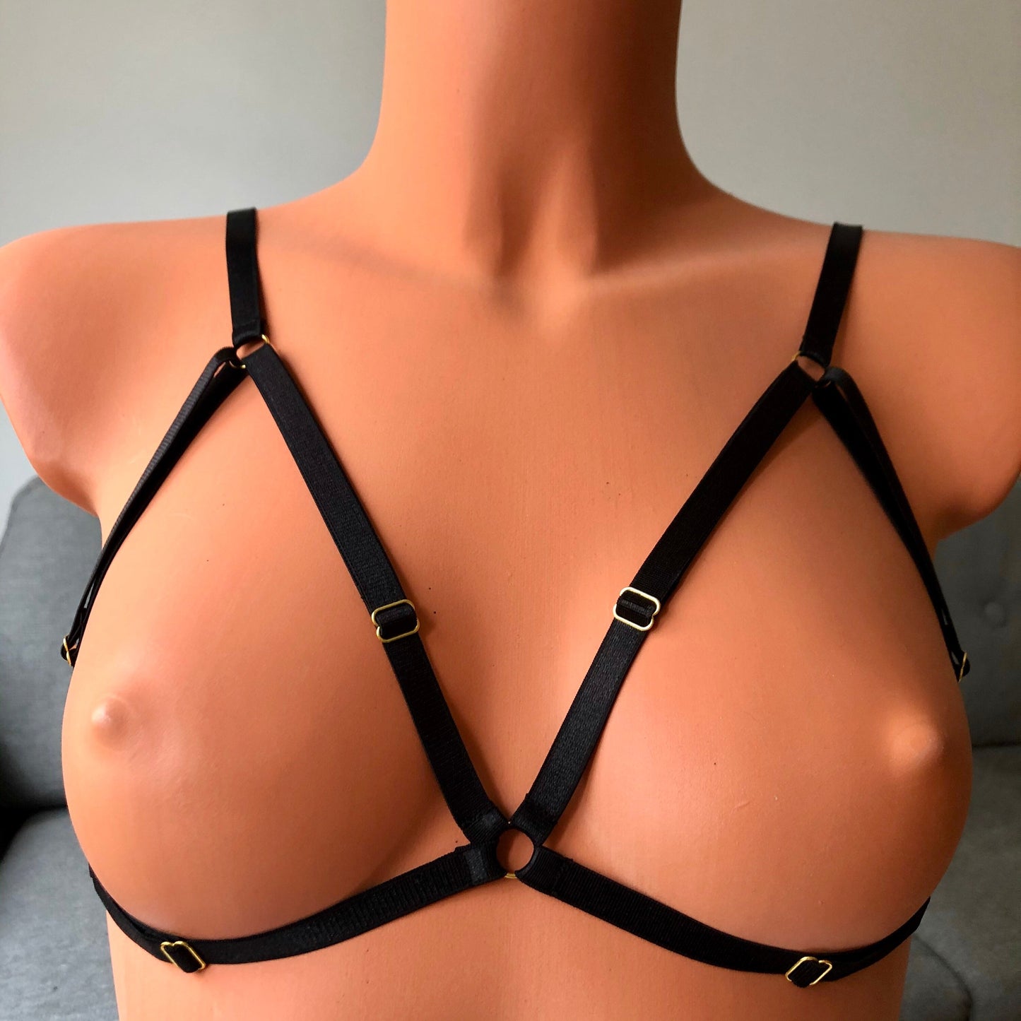 Simple cupless open bra | triangle cage bralette | crotchless lingerie | elastic body harness