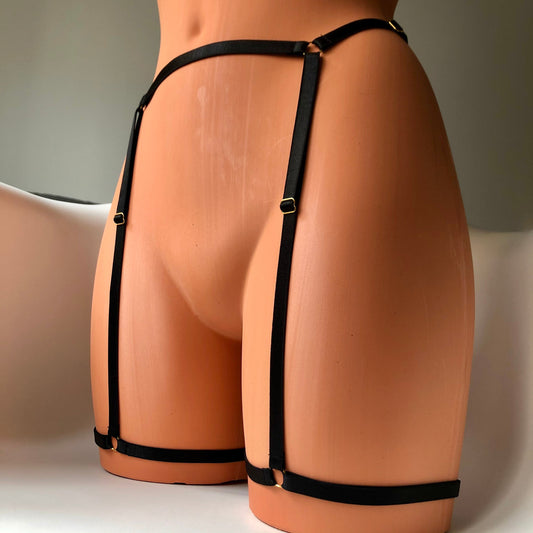 Simple elastic garter belt | adjustable thigh caged harness suspenders | crotchless lingerie | elastic body harness