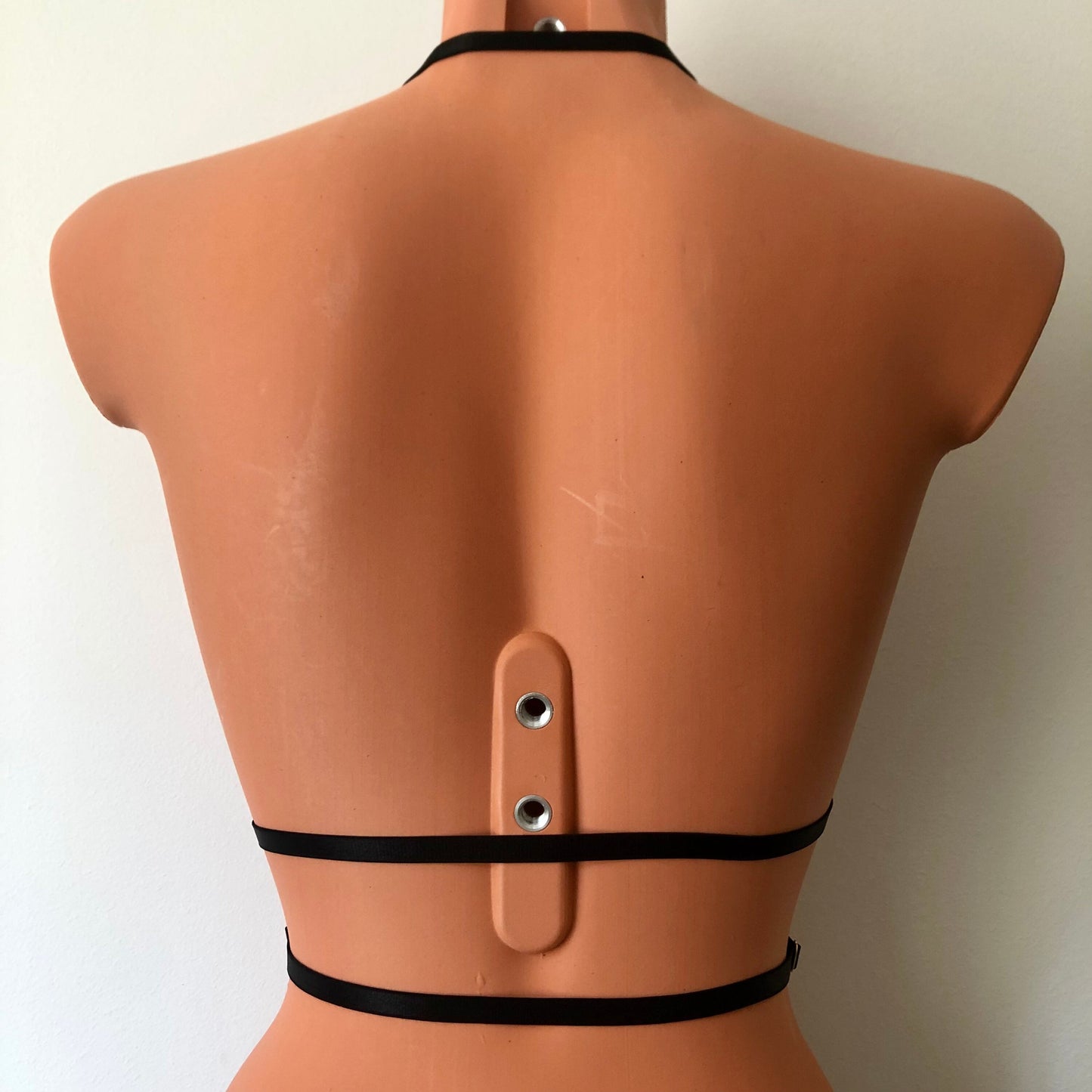 Double elastic chest harness | low style to waistline body straps | cupless open cage bra | crotchless lingerie