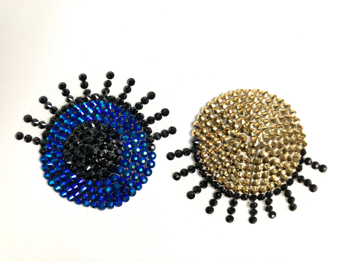 Winking Halloween spooky open-closed eye crystal pasties floating rhinestones illusion burlesque nipple covers