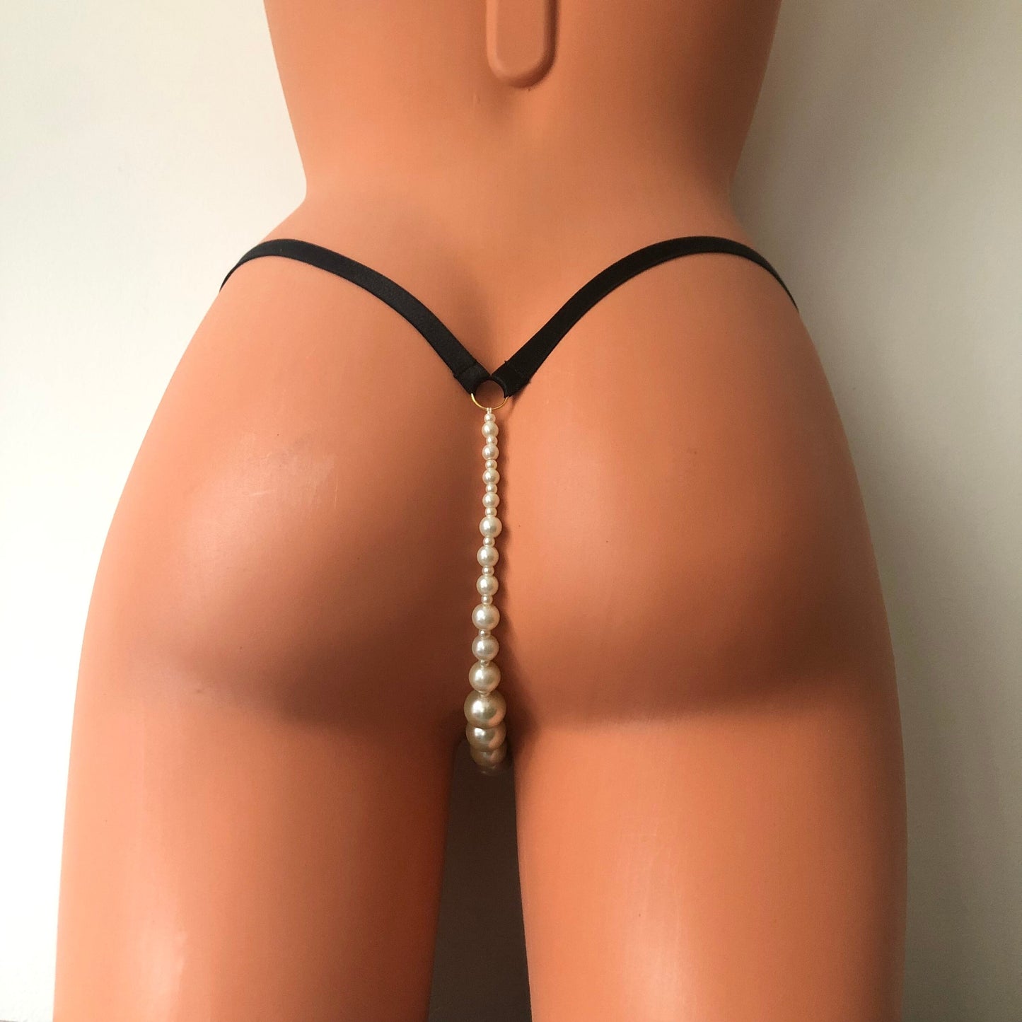 Pearl string thong with different sized beads in ascending — large — descending order | sexy pearl panties | crotchless open lingerie