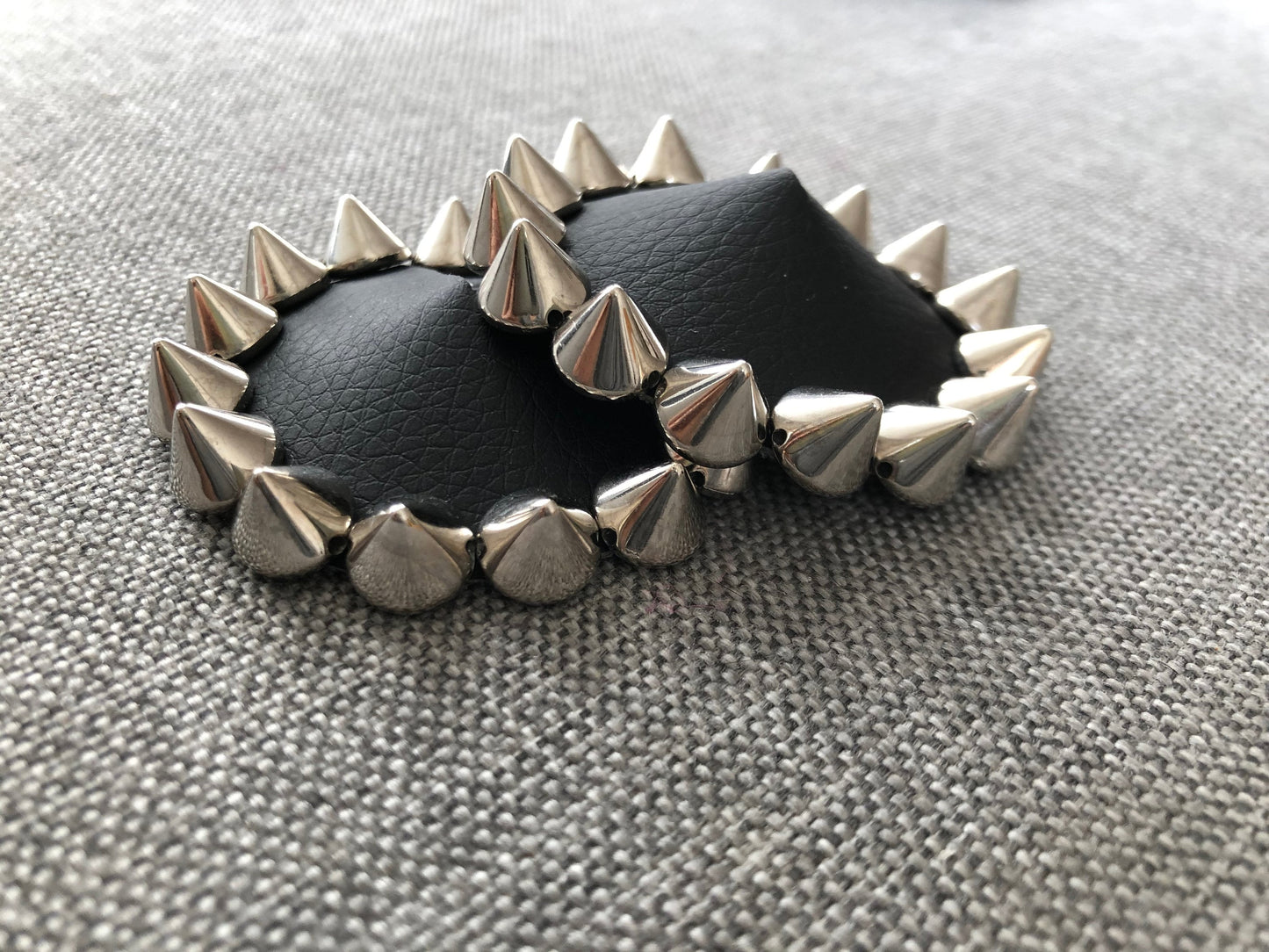 Black faux leather burlesque pasties nipple covers with silver spikes studs