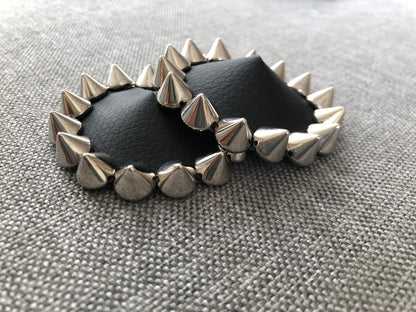 Black faux leather burlesque pasties nipple covers with silver spikes studs