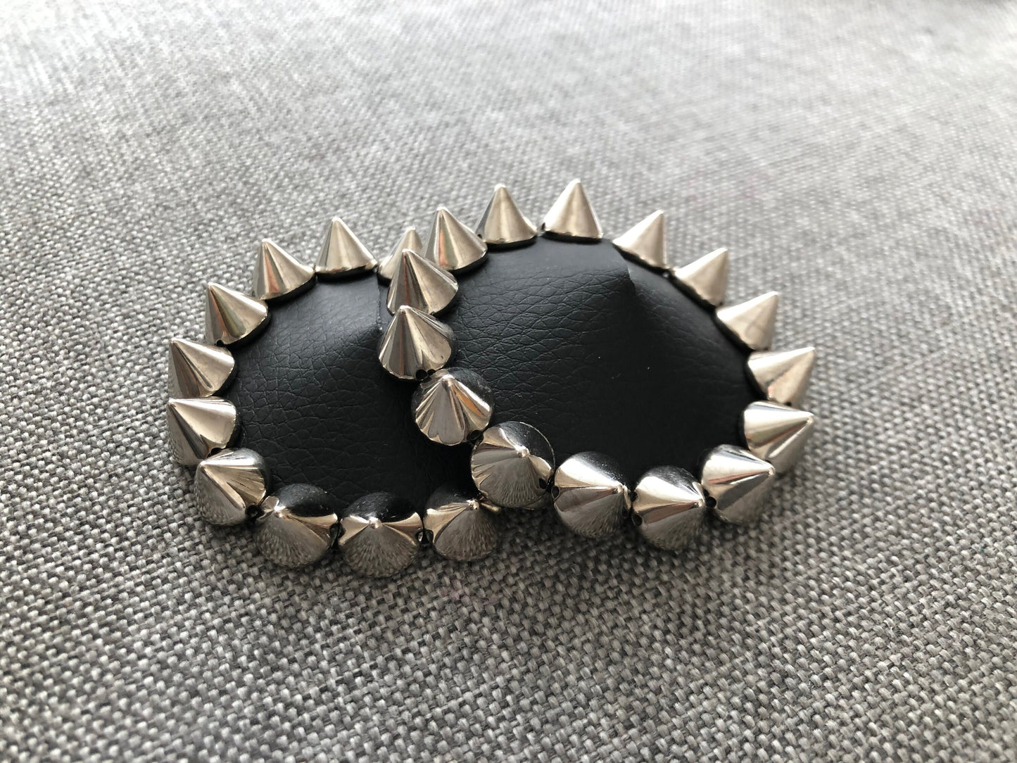 Black faux leather burlesque pasties nipple covers with silver spikes studs