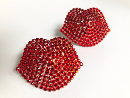 Red lips crystal burlesque pastie kisses rhinestone nippie covers