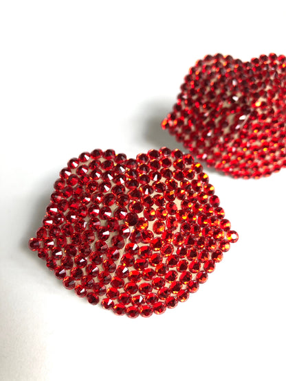 Red lips crystal burlesque pastie kisses rhinestone nippie covers