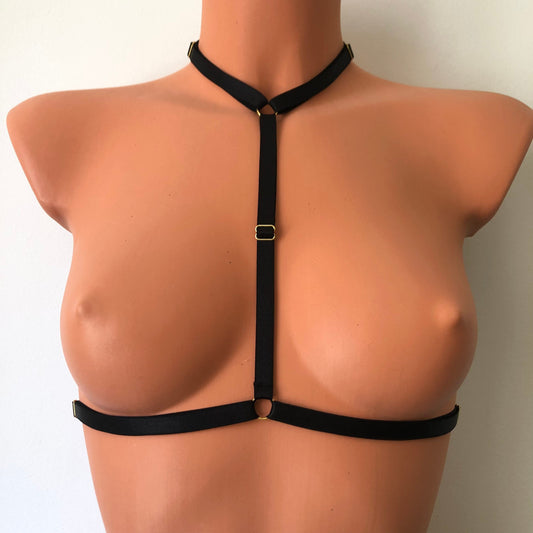 Elastic chest harness | choker style to underbust body straps | adjustable elastic cage bra waist harness