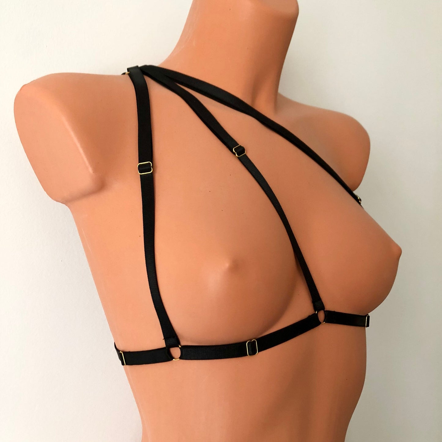 Asymmetric cage bra triangle bralette | adjustable elastic chest harness