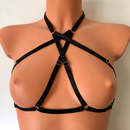 Halter neck cage bra | adjustable elastic chest harness