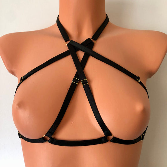 Halter neck cage bra | adjustable elastic chest harness