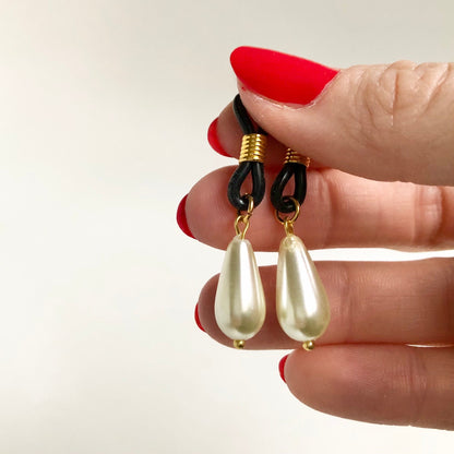 Ivory glass teardrop beads non-piercing nipple jewellery
