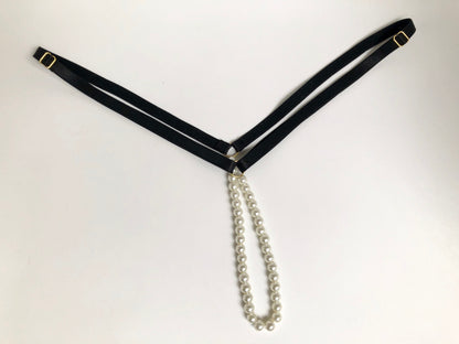 Pearl string thong | crotchless open lingerie